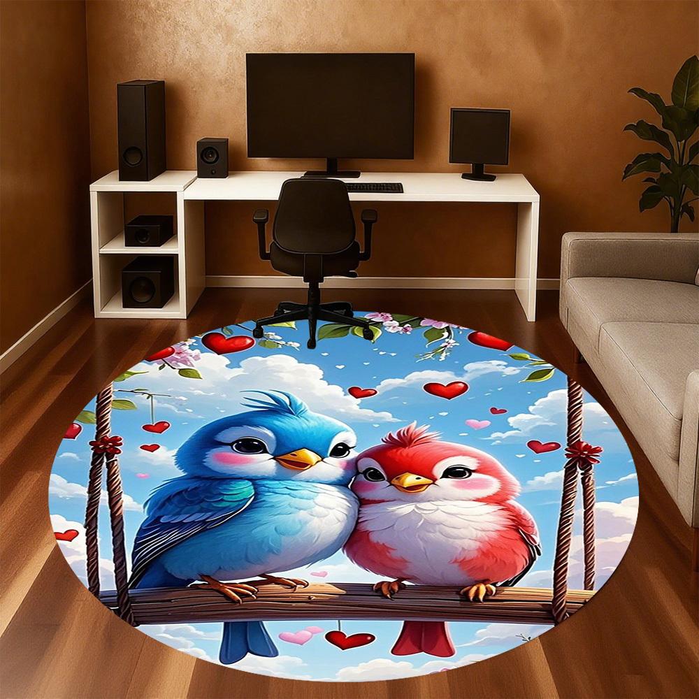 1PC Lovebirds Swing Hearts Round Chair mat Area Rug - Non-Slip, Floor Mat for Office, Bedroom, home decor Christmas Gift c0528053
