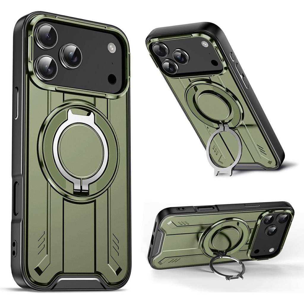 For iPhone 17 Pro Max Case Compatible with MagSafe Rotating Ring Kickstand PC + TPU Shockproof Phone Cover