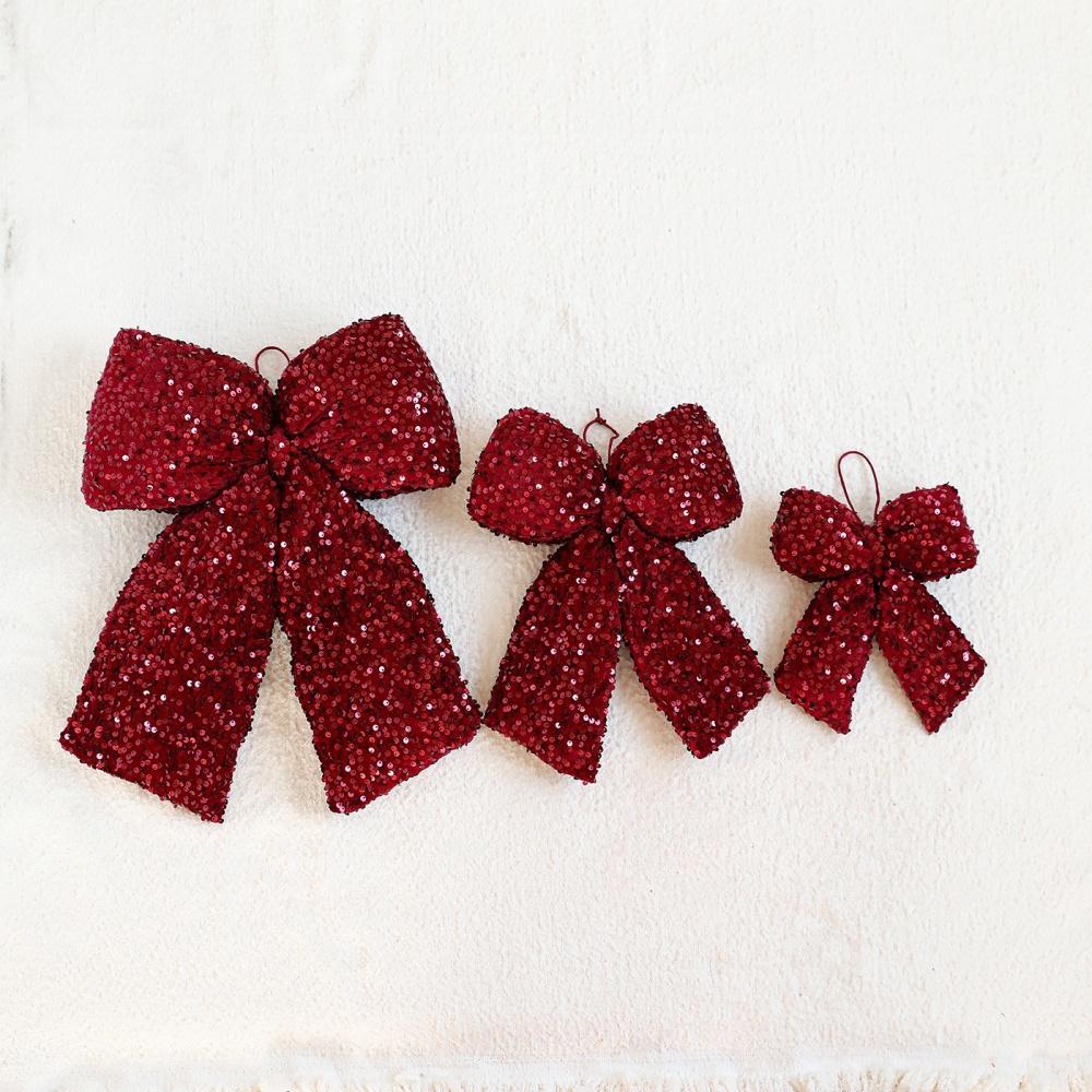 Sparkling Bow Decoration Elegant Sequined Xmas Ornament Christmas Bow Pendant Holiday Bowknot Hanging For Garland