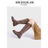 Embroidery V-mouth~ Western Cowboy Boots Women's Autumn and Winter New Rear Zipper Low Heel High Boots Retro Knight Boots