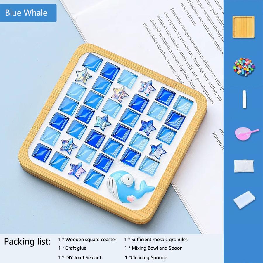 DIY Glass Mosaic Tile Kit - Mixed Colors Wooden Coaster Set for Adults, Craft Supplies for Home Decor & Gift Making