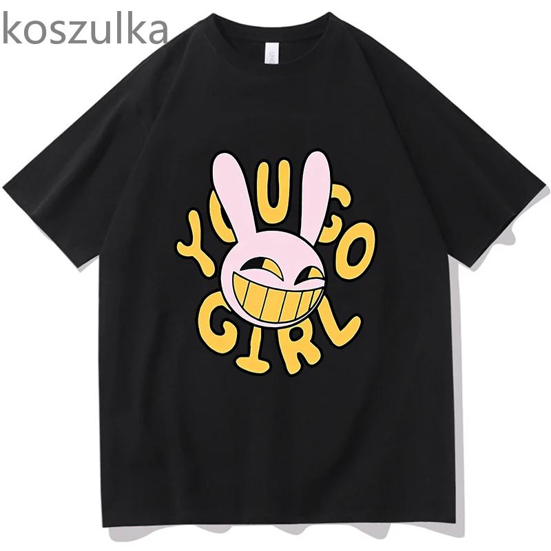 

Футболка с изображением аниме The Amazing Digital Circus Jax Merch Bunny you go Girl унисекс с короткими рукавами повседневная футболка летние модные топы M