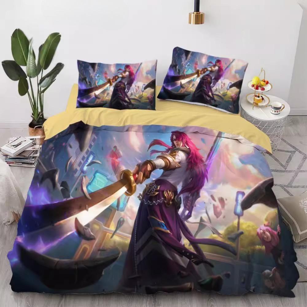Zestaw pościeli z mikrofibry League of Legends Kołdra puchowa dla dzieci Nastolatków Dorosłych Wzór gry Dekoracja pokoju 3 sztuki