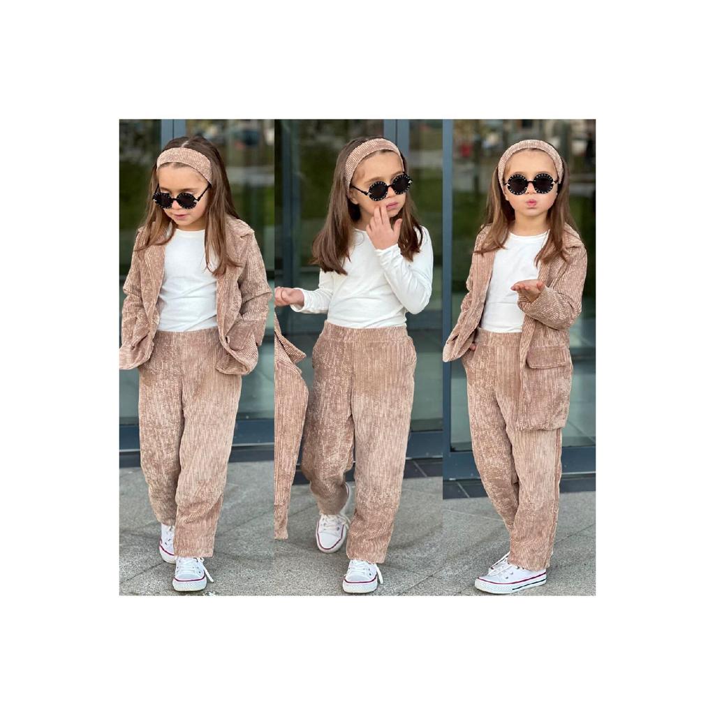 Set jachetă pentru fete, catifelat, elegant, 3 piese, 9068 nurcă