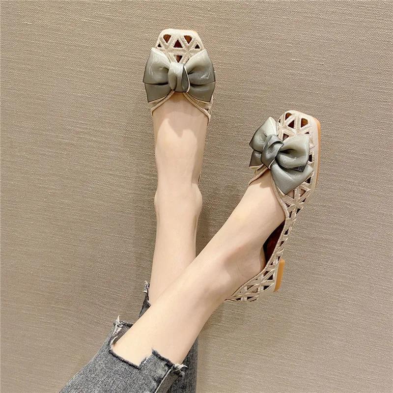 Comemore 2025 Summer Women's Sandals Romanesque Embroidery Hollowed Out Retro Square Head Flat Single Shoe Breathable Shoes