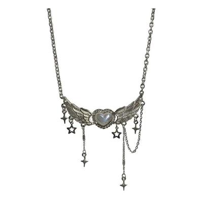Trendy Necklace With Heart Wing Four Point Star Pendant And Tassels Detail Adjustable Neckchain Perfect For Gift Giving