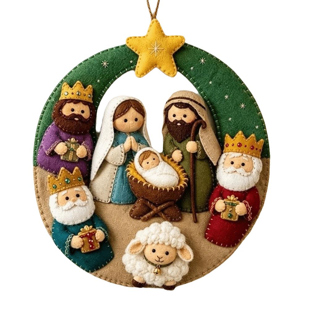 Unique Star Shape Nativity Scene Felt Pendant Home Decor Cartoon Jesus Hanging Ornament Xmas Tree Christmas Tree Ornament Home