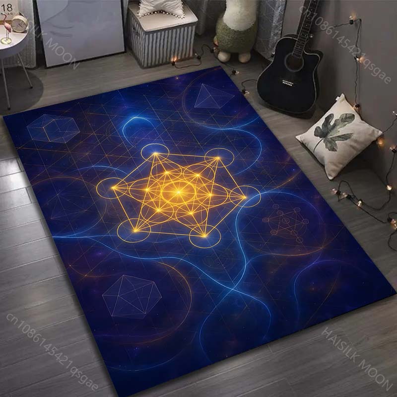 Metatrons Würfel Muster Teppich für Schlafzimmer Wohnzimmer Bettseite Sofa Bodenmatte Moderne Heimdeko Bereichsteppich Große Größe