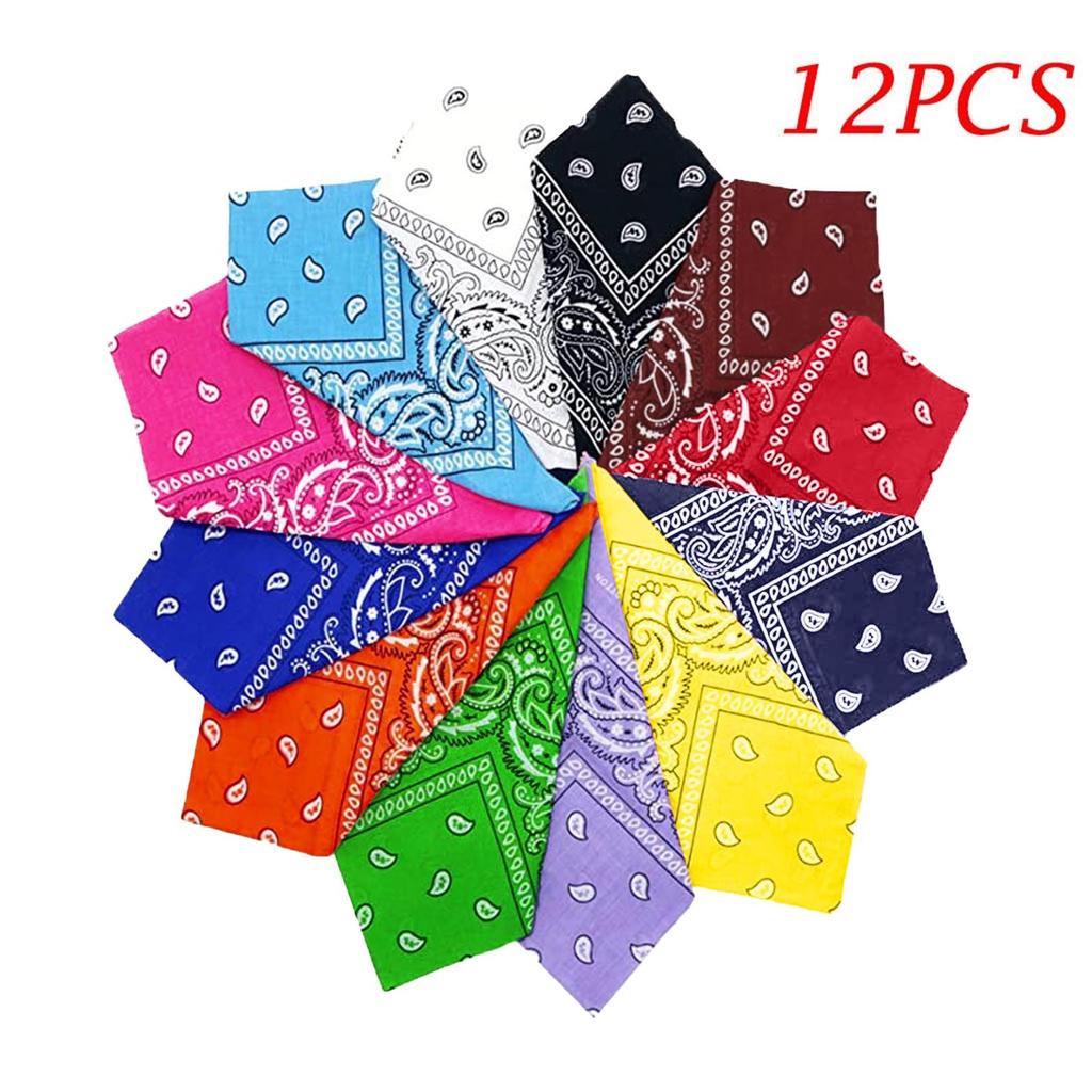 Dozen Paisley Bandanas Multi Colored Set Cowboy Bandana Head Scarf Double Sided