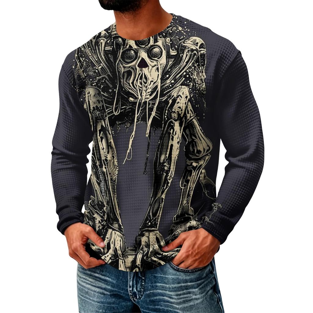 Men's Casual Halloween Print Knit Long Sleeve Neck T Shirt