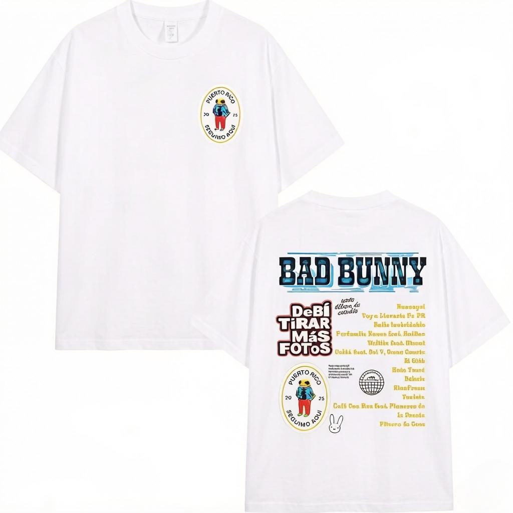 

Y2k Fashion Top Rapper Bad Bunny Tour 2026 Album Merch T Shirts Debi Tirar Mas Fotos DTMF Graphics Cotton Printed Tshirt Unisex 4XL