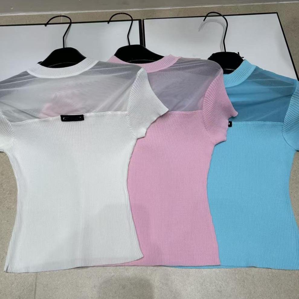 Summer 2026 Casual Sexy Knit Mesh Hollow Round Neck Short Sleeve Slim Fit Top