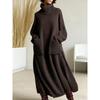 New European American Style Turtleneck Knit Dress Loose With Pockets