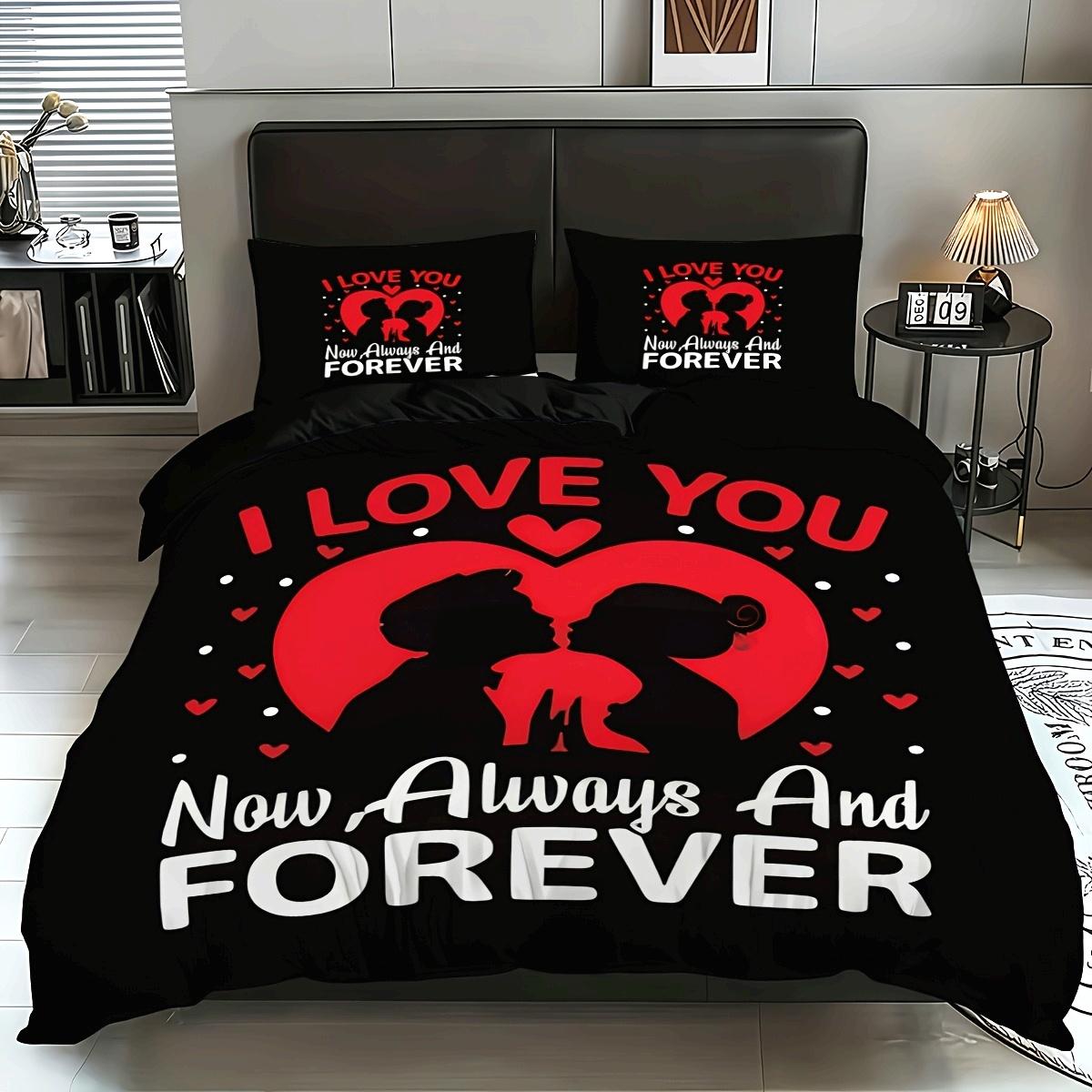 

3pcs/set includes 1 comforter set + 2 pillowcases, without pillow core, Valentine S Day Bedding Set with Love, Rose Flowers EU Twin(135x200cm)
