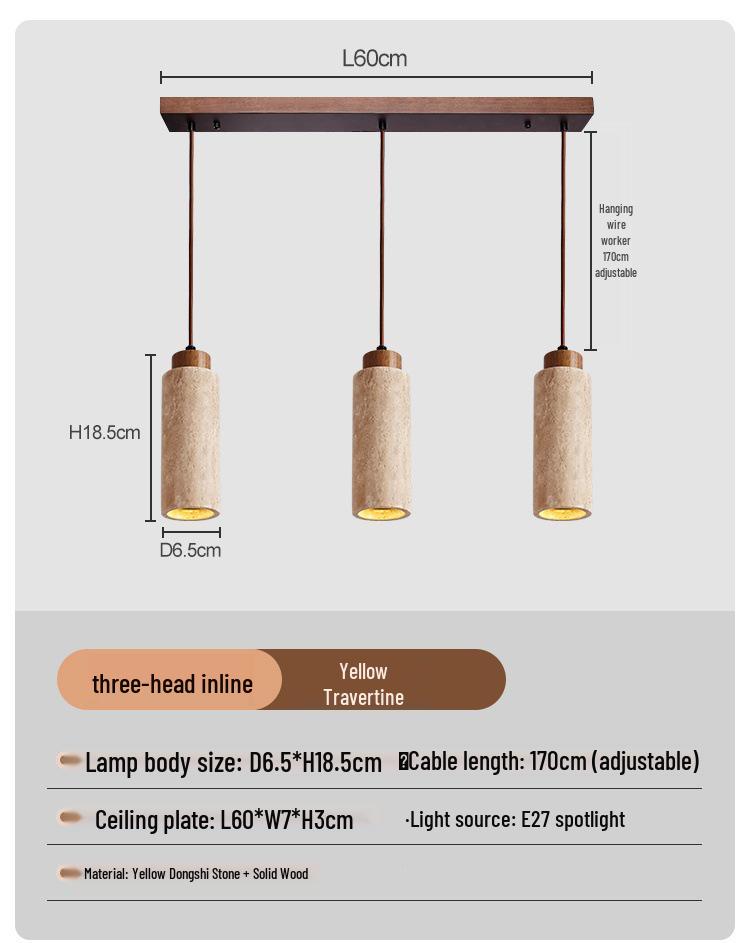 Wabi-Sabi Yellow & Black Travertine Pendant Light for Bedside, Restaurant, or Bar Counter