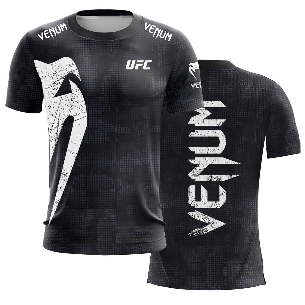 Trendy UFC Men’s Black White T-shirt Summer Casual O-neck Short Sleeve 3D Print Top for Boxing Fitness Training