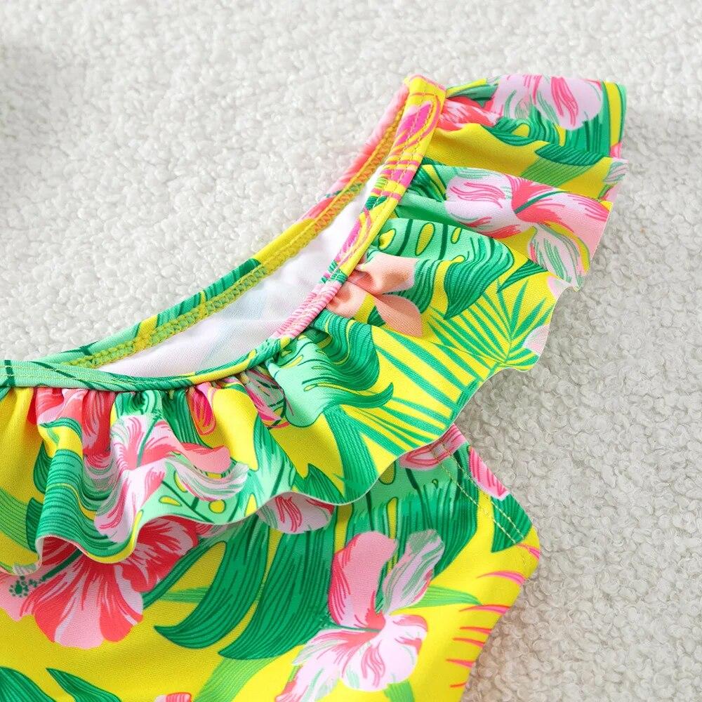 Kids Oblique Shoulder Sling Split Swimsuit Girl Quick Dry Breathable Bikini Swimwear Kid Hot Springs Two Pieces Biquini Infantil