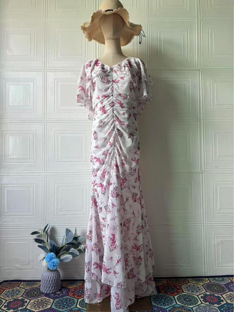 Elegantes Damen-Langarmkleid mit floralem Muster - Kollektion Frühjahr 2025