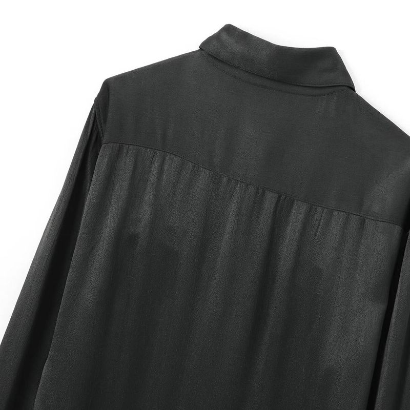 Kaslead New Arrival Women's Fashion Style Fashion Pocket Silk Satin Texture Long Sleeves Shirt 8987213