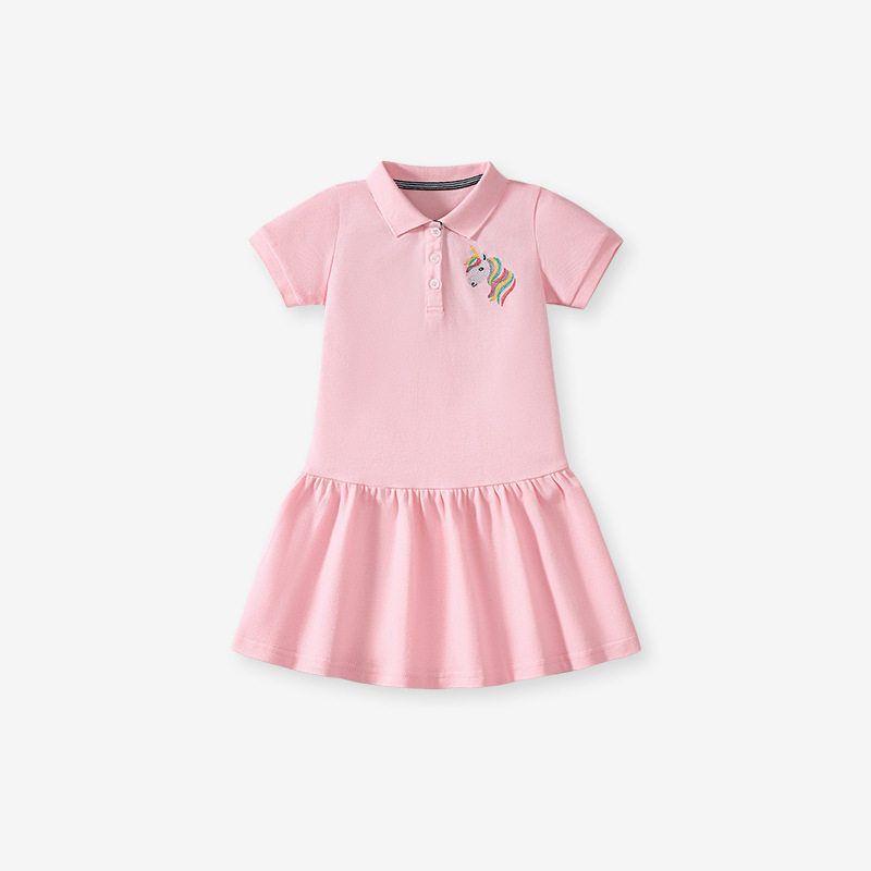 European and American Girls' Unicorn Dress Summer Kidsren's Short-Sleeved Lapel Polo Dress Baby Girl Pure Cotton Dress
