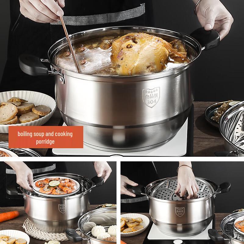 Adneny Stainless Steel 3-Layer Bottom Multi-Purpose Steamer & Soup Pot