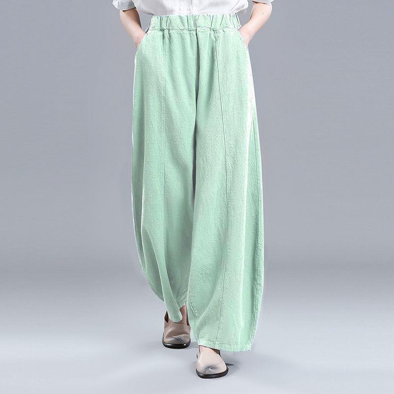 High-Waisted Japanese Drapey Lantern Harem Pants - Retro Cotton Linen, Elastic Waist, Loose Fit