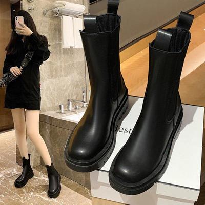 2024 Autumn/Winter Women's British Style Thick-Soled Martin Boots with Elastic Band