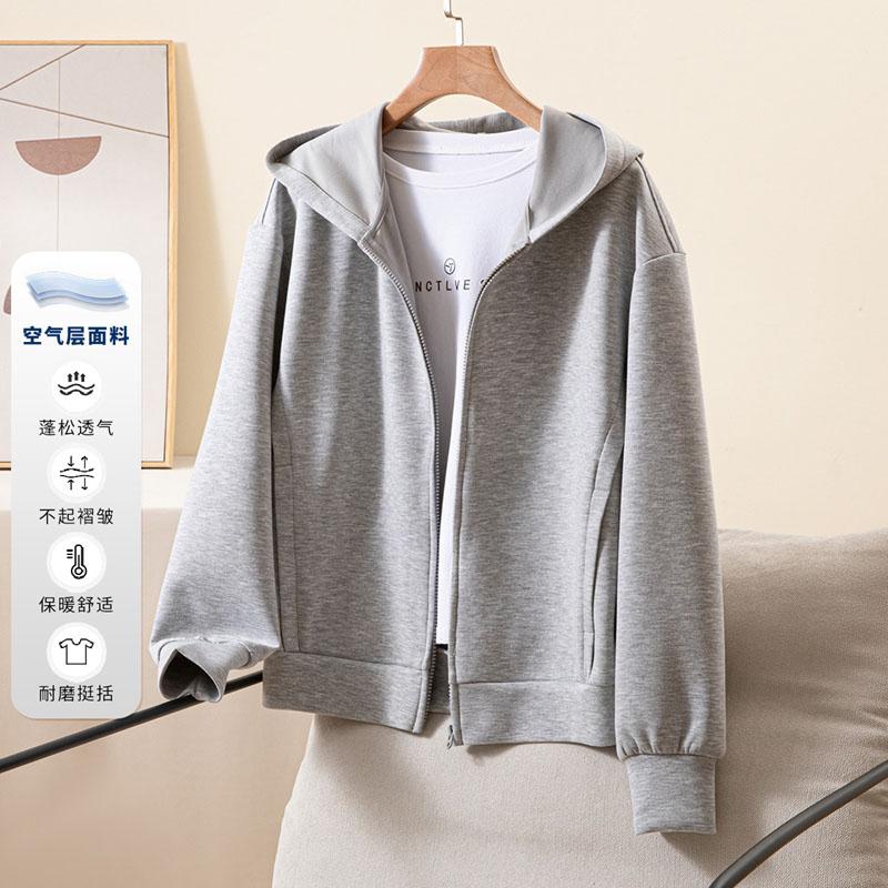 Air Layer Japanese and Korean Style Light Luxury Simple Solid Color Hooded Jacket