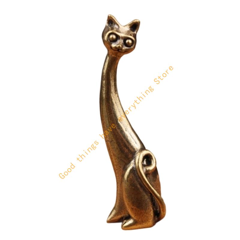 Miniature Brass Cats Elephant Statue Vintage Antique Sculpture Decors Tabletop Shelf Display For Animal Enthusiasts 55KF