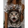Mode Damen Retro Kreatives Katzenmuster Druck T-Shirt Lustig Lässig Rundhalsausschnitt Kurzarm T-Shirt Sommer Damen T-Shirt