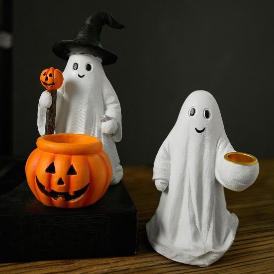 Halloween Ornament Spøkelse Heksehatt Gresskardesign Resin Statuett Dekorasjon Hjemmefest Atmosfære Rekvisitter