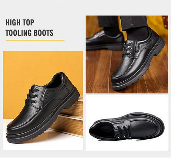 PLOVER Men's Fleece-Lined Leather Business Casual Shoes - Thick Sole