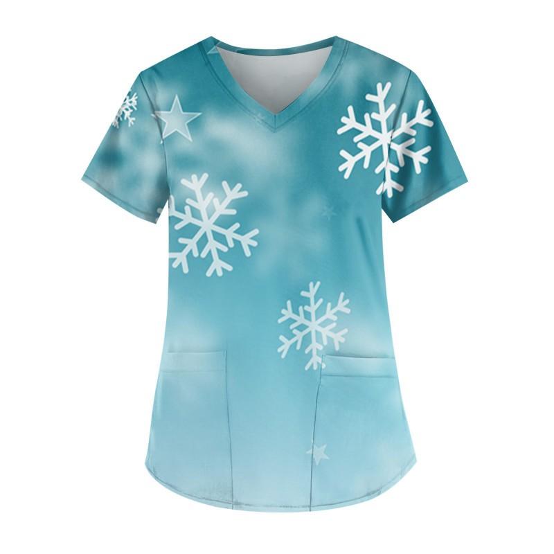 3D Snowman Print V-Neck Short Sleeve T-Shirt Women Men Casual Workwear Comfort Fit 2025