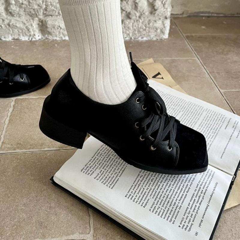 Fashion New Women Heeled Shoes Elegant Square Toe Chunky Loafers Designer 2025 Winter Office Shoes Casual Woman Sneakers Lace Up Zapatos