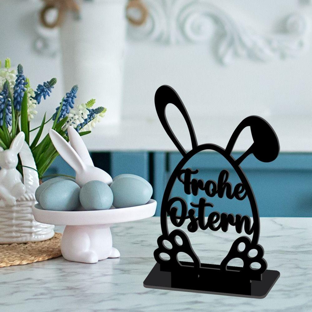 Cartoon Rabbit Easter Decorative Figurines Easter Egg Acrylic Hollow Carving Decoration DIY Accessories Table Ornament