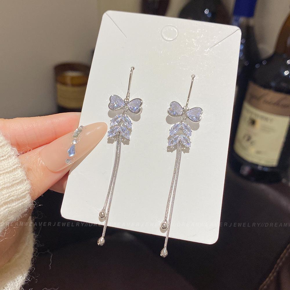 925 Sterling Silver Full Diamond Tassel Earrings – High-End European & American Style, Super Shiny, Luxurious Ear Jewelry for Women.