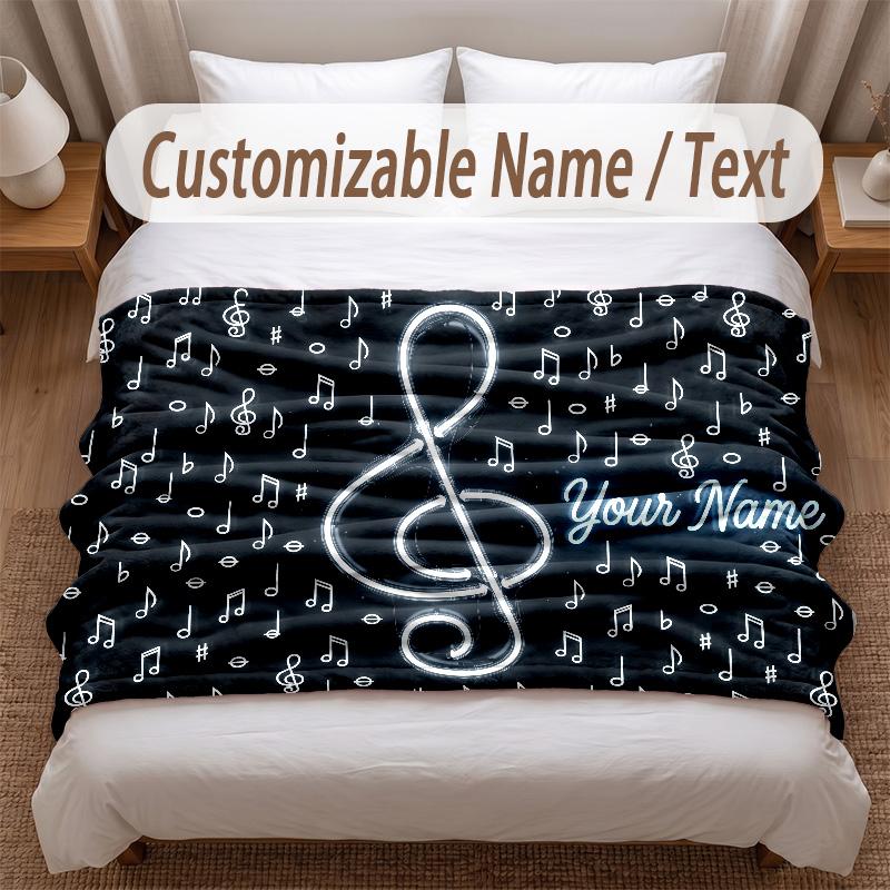 Music General Theme Soft Blanket Personalized Custom Name Text Print Warm Blanket Home Sofa Bedroom Decor