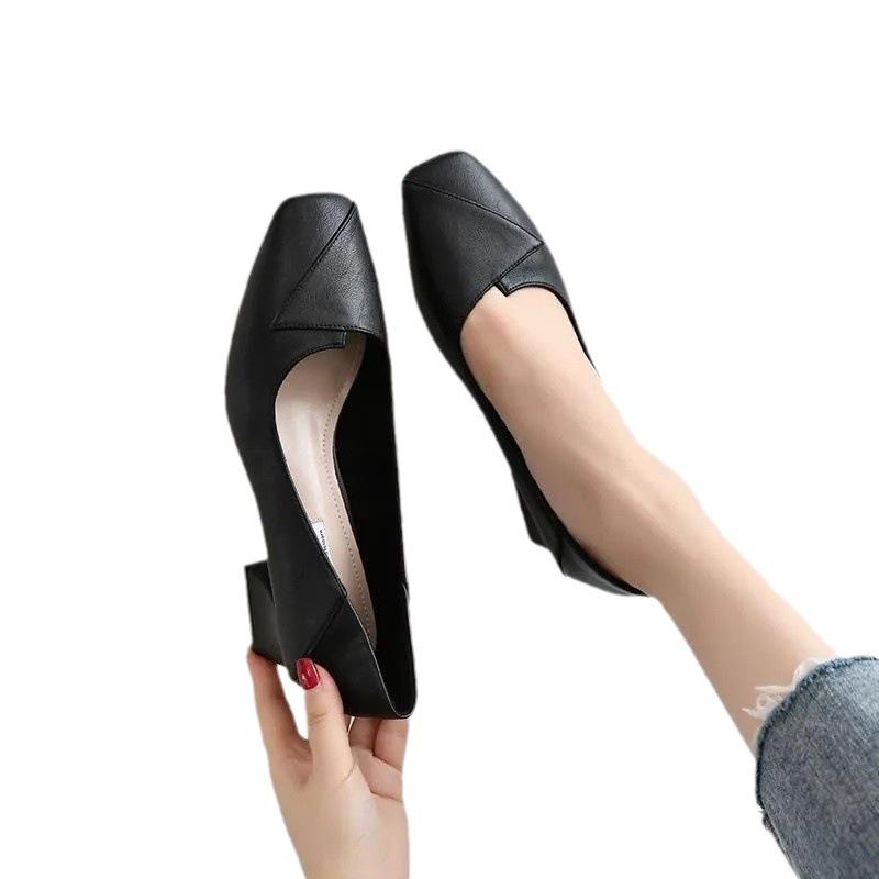2025 vår och höst nya högkvalitativa tjockklack mellanhög klack låg skärning högklackar professionella arbetsskor bekväma enkla skor kvinnor