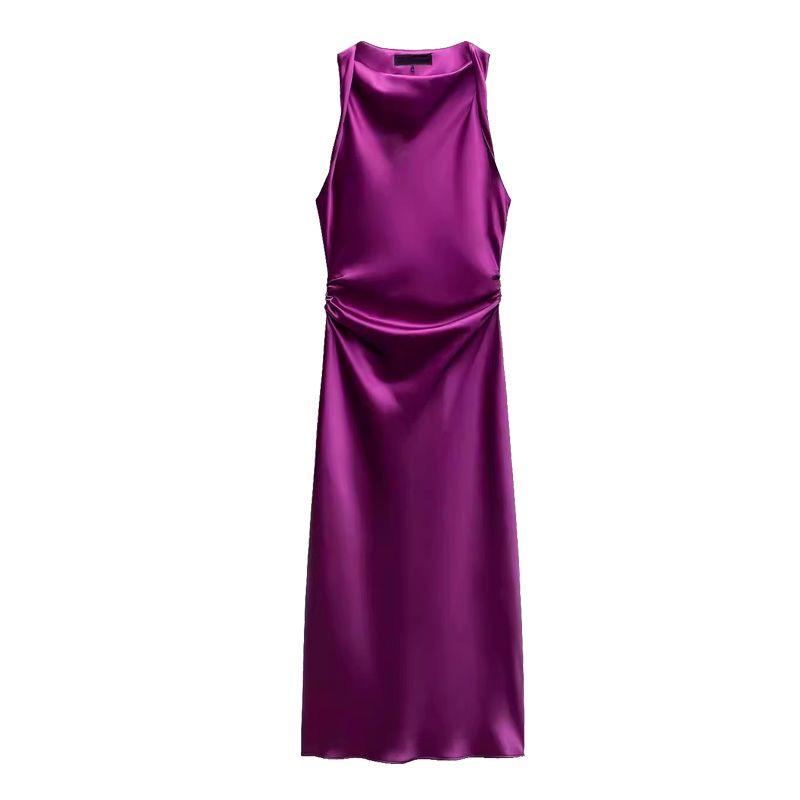 Early Autumn New Arrival French Suit Long Dress Silk Satin Texture Midi Skirt Dress 8372090 2124305