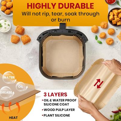 Air Fryer Disposable Paper Liners 50Pcs, 8 Inch Square Non-Stick Oil Proof Air Fryer Liners for 5-8 Qt Basket
