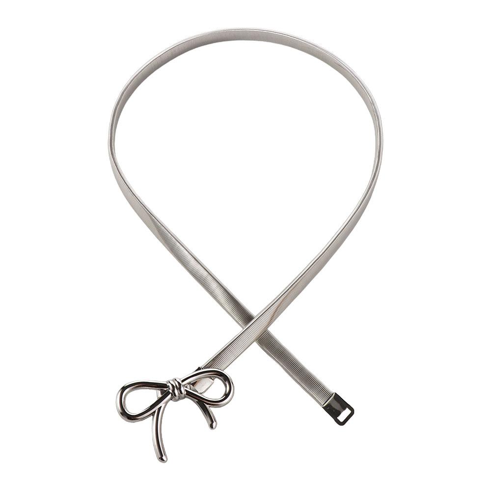 Y2k Thin Belt Silver Metal Waist Chain Sweet Elastic Bow Belt  Trouser Decoration