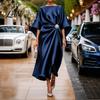 Lightweight Summer Dress Women's Satin Batwing Sleeve Maxi Dress, Rhinestone Accent Crew Neck Elegant Solid Color Evening Party A Line Formal Wedding