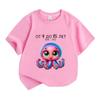 Kids 4-15 Years 100% Cotton Crew Neck Short Sleeve T-Shirt, Cute Cartoon Octopus Printed Casual Summer Top for Boys Girls, Size 104-170 Breathable Sof