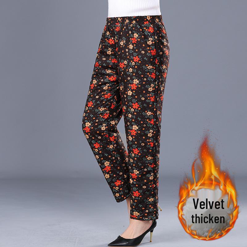 Women’s Plus Size High-Waist Fleece-Lined Cotton Pants for Winter