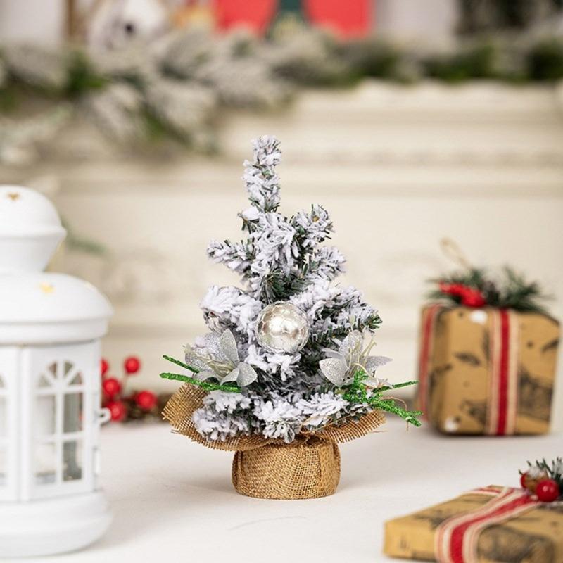 Small Tabletop Festival Display Tree Plush Trimmed Miniature Christmas Tree Festival Table Ornament for Home Decors