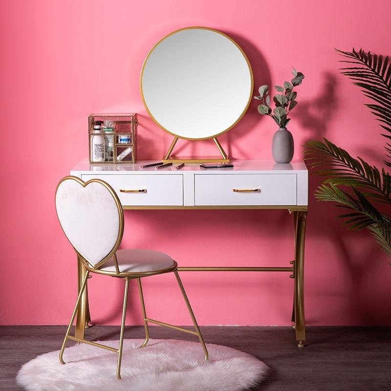 Nordic LED Makeup Mirror 3 Color Variable Light Smart Gold Metal Frame Round Desktop Dresser  Decorative  50cm MJ