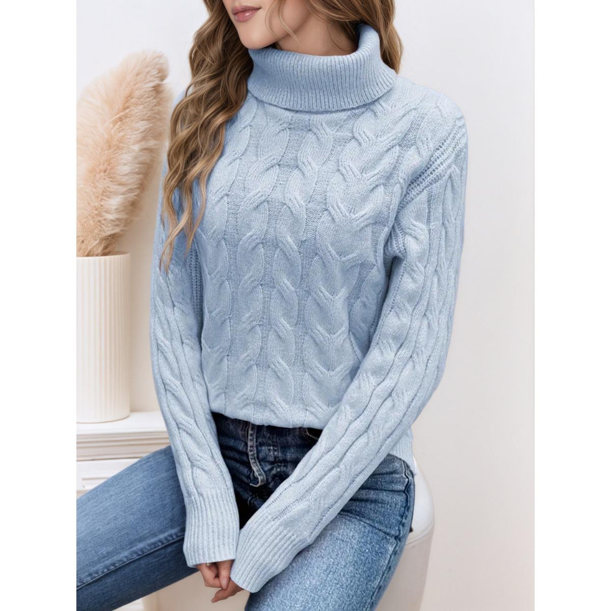 

Женский свитер с высоким воротником - Мягкий эластичный пуловер, Необходимый однотонный топ для осени и зимы, Ручная стирка, Удобный и облегающий XL небесно-голубой