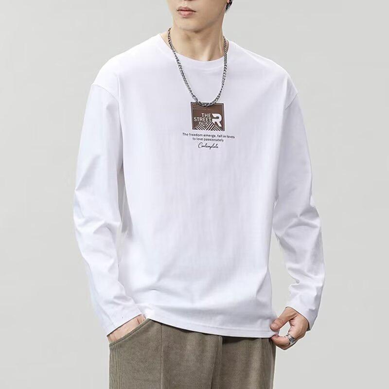 

Мужская модная футболка свободного кроя с длинным рукавом и графическим принтом для весны и осени Large белый