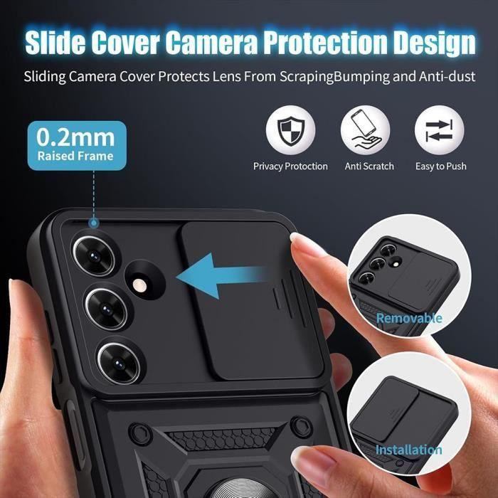 Coque et 2 Verres Trempés pour Samsung Galaxy A36 - Protection Ultra Résistante avec Support et Cache Caméra Coulissant - Noir