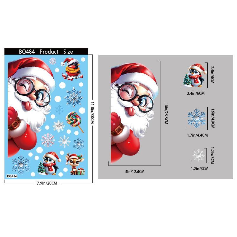 Christmas Window Stickers 3D Santa Claus House Snowflakes Electrostatic Sticker Home 2026 Xmas Party Christmas Decor